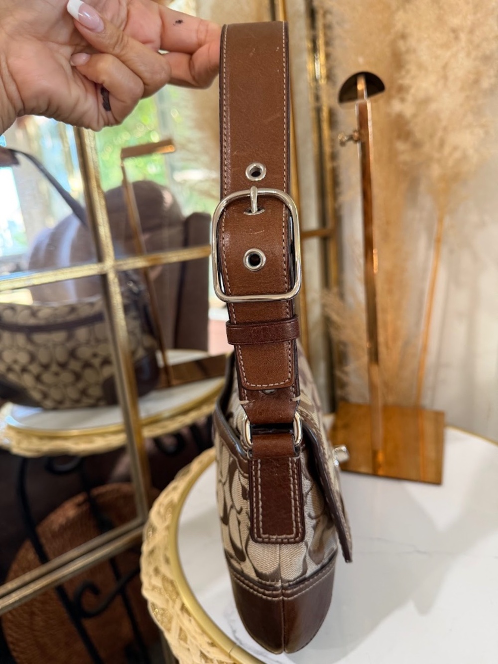 Coach Vintage Y2K Signature Brown Canvas & Leather Flap Turn-loch Shoulder Bag - Picture 5 of 14